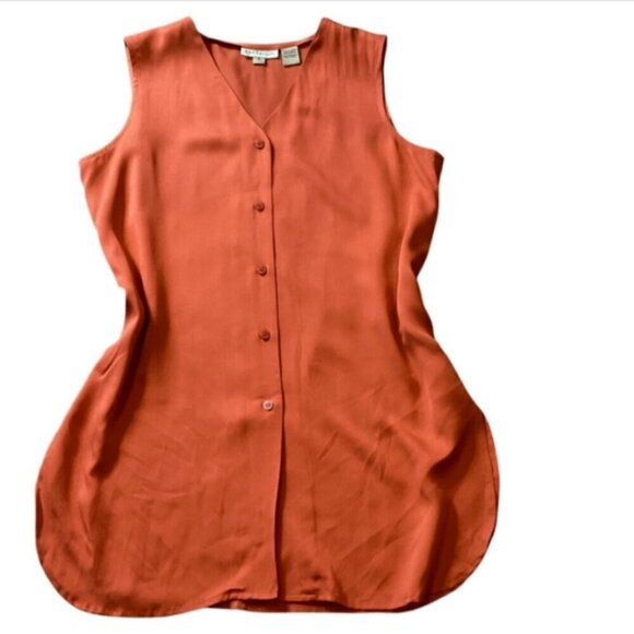 Ann Taylor Silk Sleeveless Top Sz M Rust/Burnt Orange Longline Tunic #243Q - Picture 1 of 8